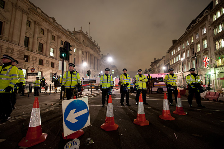 Police closing down Parliament St during student protest in London, 24 November 2010